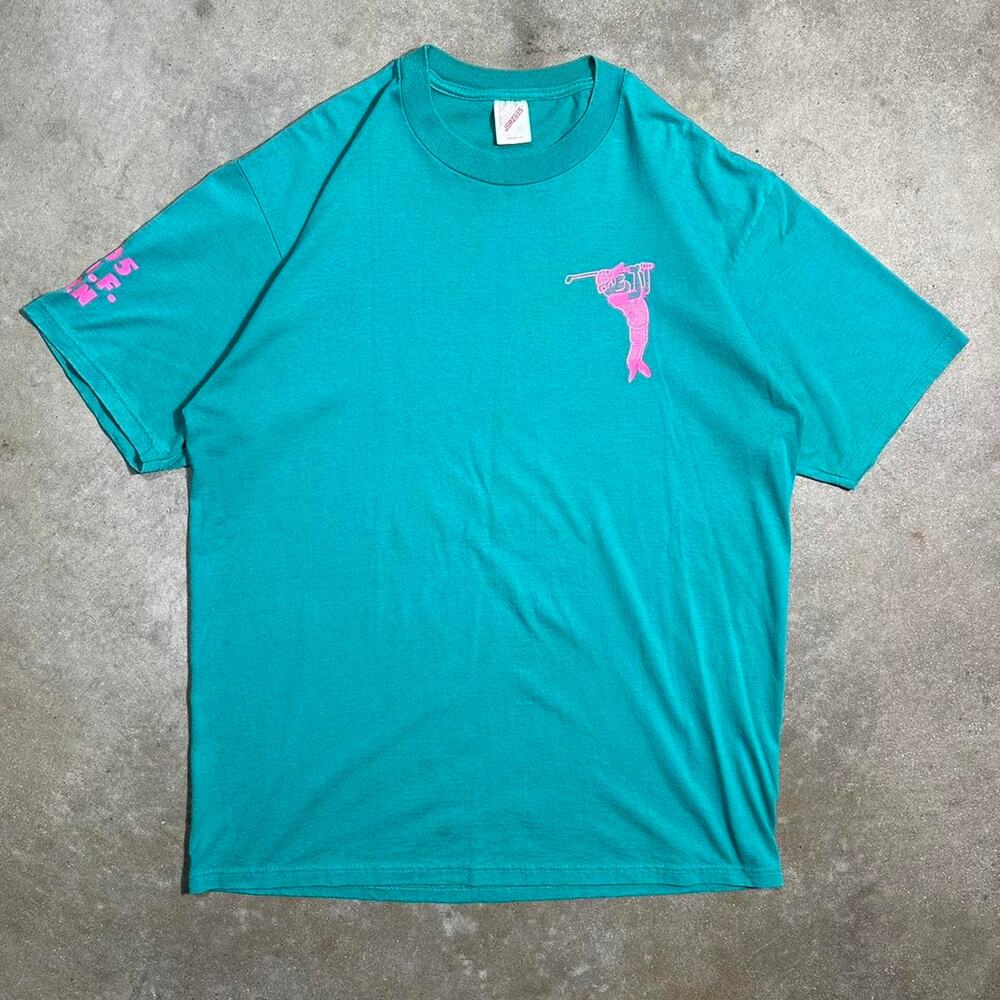 Vintage 90s Jerzees Golf Tournament Tee Mens XL Green Pink Neon 1995 Shirt
